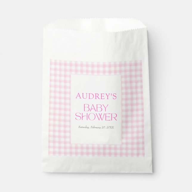 Sachets En Papier Baby shower fille rose classique En vichy (Devant)