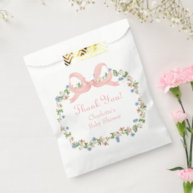 Sachets En Papier Baby shower fleur sauvage à cou rose (Scellé)