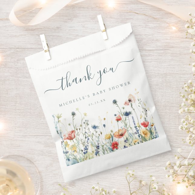 Sachets En Papier Baby shower Fleur sauvage animé (Coupé)