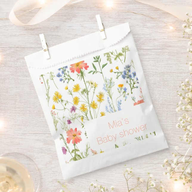 Sachets En Papier Baby shower fleur sauvage botanique (Coupé)