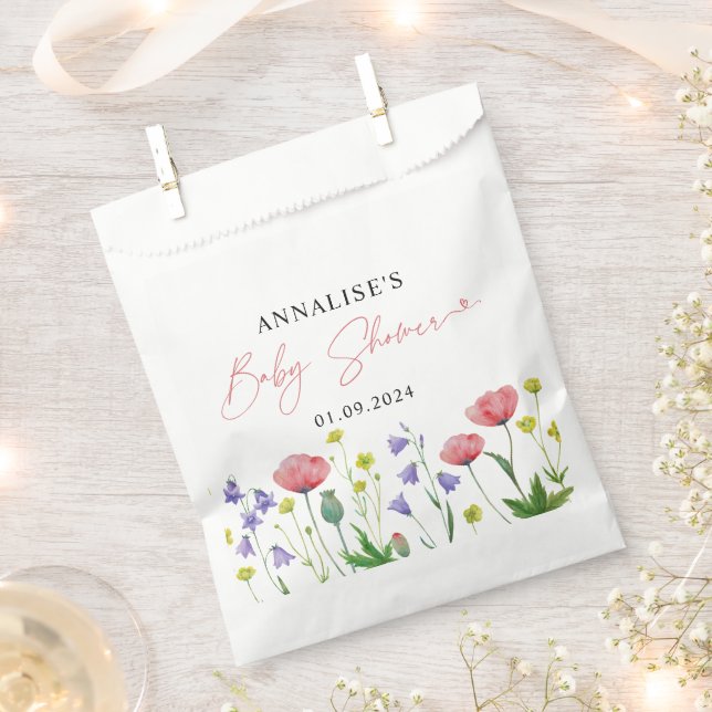 Sachets En Papier Baby shower Fleur sauvage d'aquarelle (Coupé)