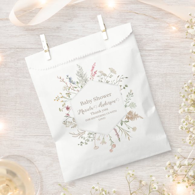 Sachets En Papier Baby shower fleur sauvage d'aquarelle (Coupé)