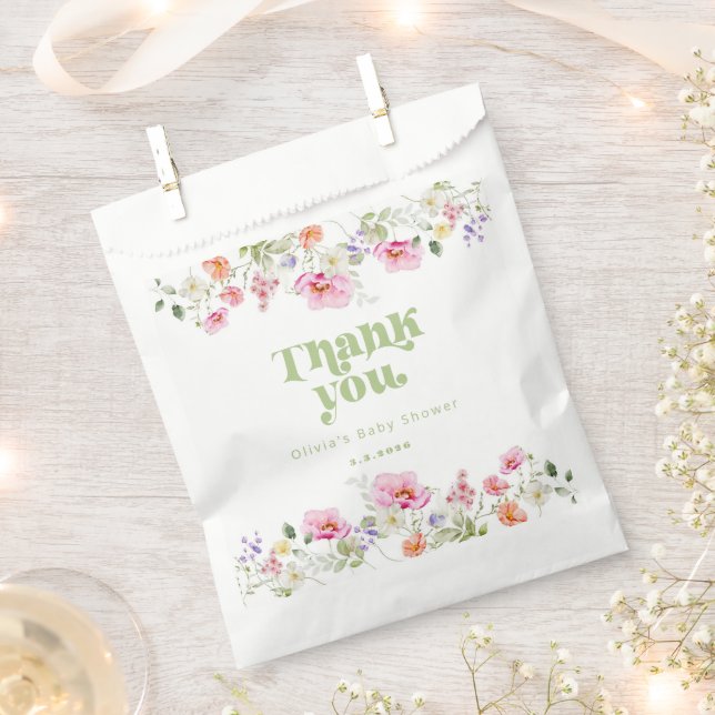 Sachets En Papier baby shower fleur sauvage merci (Coupé)
