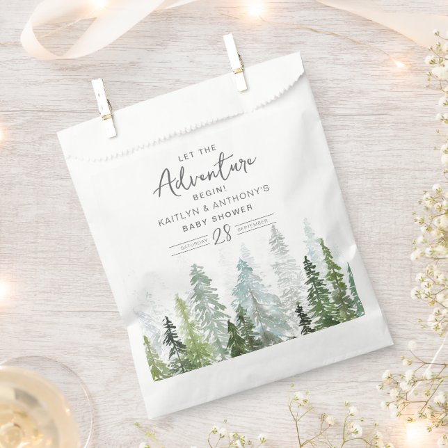 Sachets En Papier Baby shower forestier de pins d'aquarelle (Coupé)