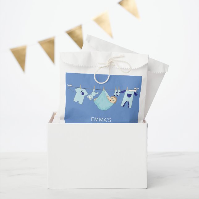Sachets En Papier Baby shower Garçon moderne Cute Blue Clothesline (Fête)