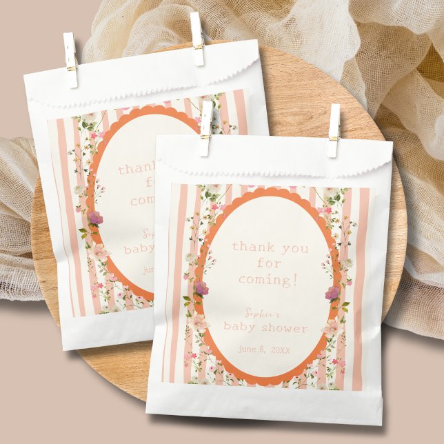 Sachets En Papier Baby shower Jardin rose rayure (Créateur téléchargé)
