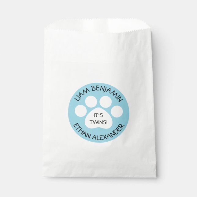 Sachets En Papier Baby shower - Jumeaux - Thème Empreinte de patte (Devant)
