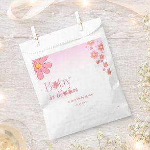 Sachets En Papier Baby shower marguerrier rose moderne