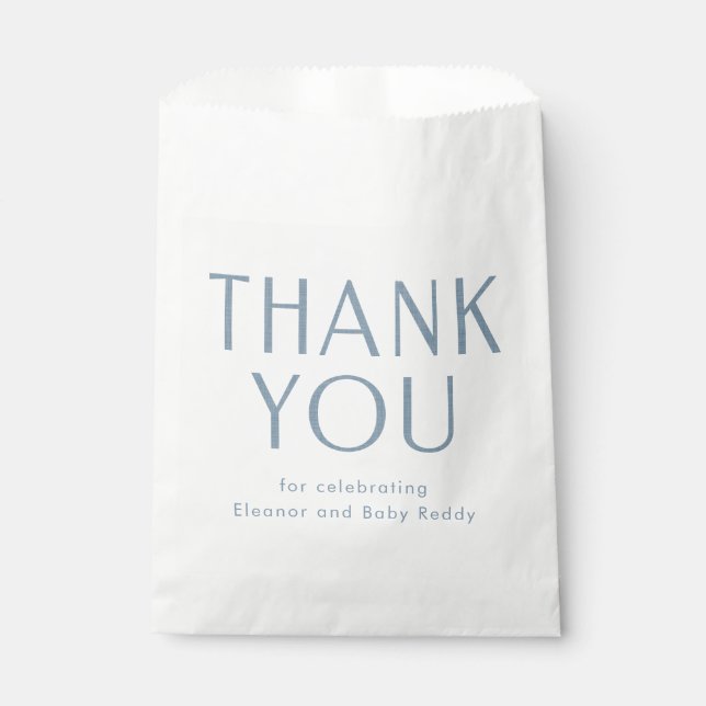 Sachets En Papier Baby shower merci cambray bleu (Devant)