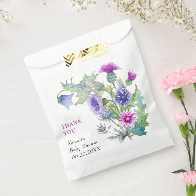 Sachets En Papier Baby shower Merci fleur sauvage aquarelle (Scellé)