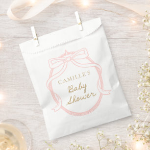 Sachets En Papier Baby shower minimal pour fille Rose Bow
