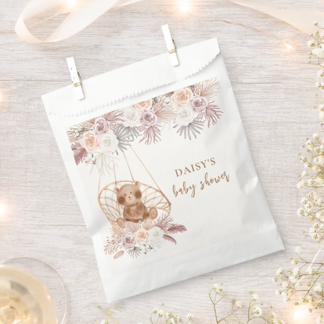 Sachets En Papier Baby shower moderne Boho Teddy Bear Pampas (Coupé)