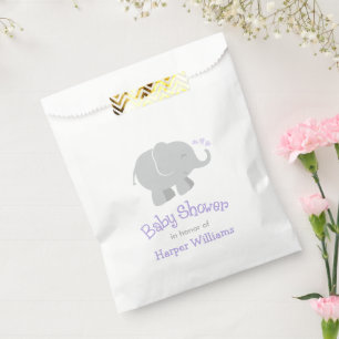 Sachets En Papier Baby shower moderne violet gris éléphant fille
