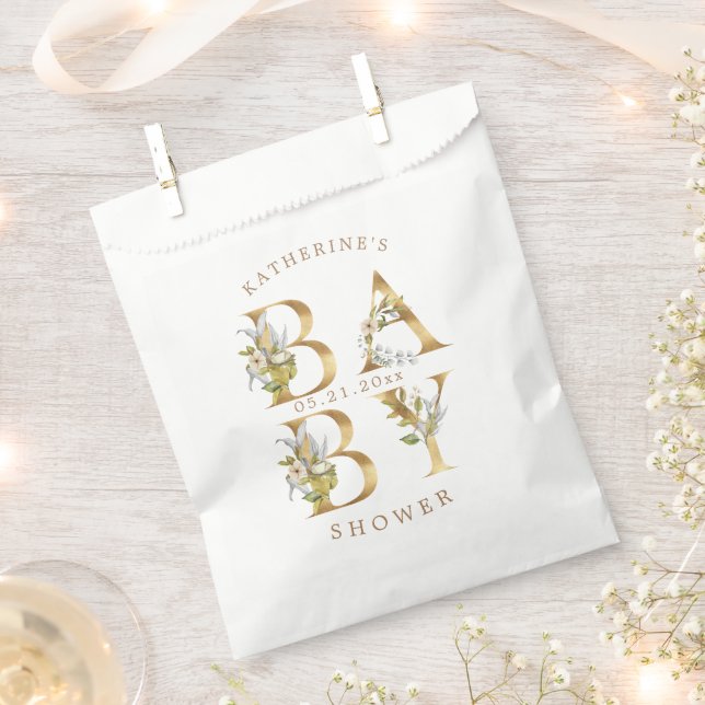 Sachets En Papier baby shower monogramme or fleuri (Coupé)