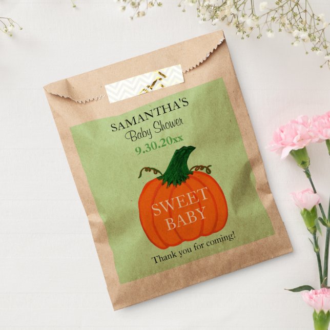 Sachets En Papier Baby shower orange Citrouille vert Faveurs (Scellé)