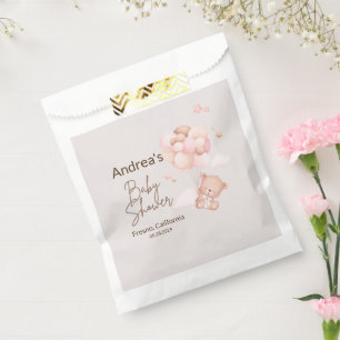 Sachets En Papier Baby shower Ours et ballons roses