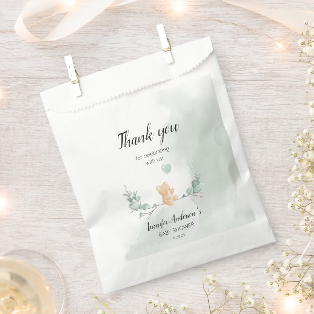 Sachets En Papier Baby shower Ours Eucalyptus (Coupé)