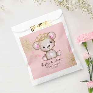 Sachets En Papier Baby shower Ours Princesse rose étincelante