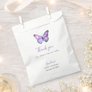 Sachets En Papier Baby shower papillon Élégant Script Merci