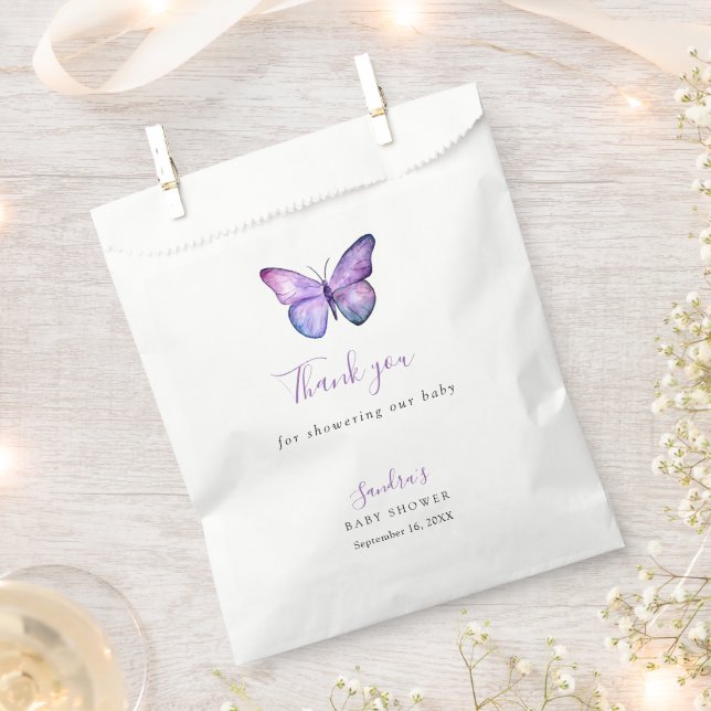 Sachets En Papier Baby shower papillon Élégant Script Merci (Coupé)