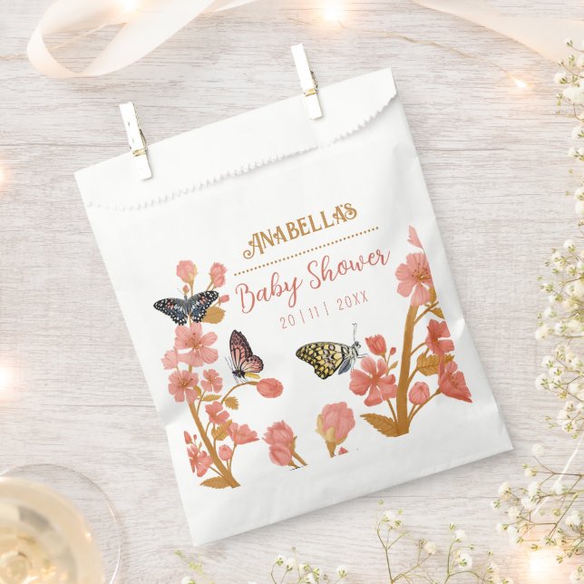 Sachets En Papier Baby shower papillon rose mou Sac Fleur Faveur (Coupé)