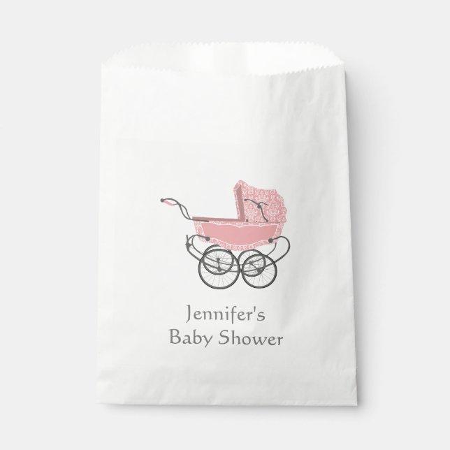 Sachets En Papier Baby shower Pram rose Favoriser Sac (Devant)