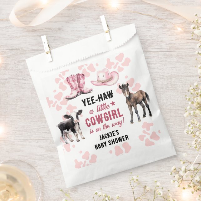 Sachets En Papier Baby shower rodéo rose petite fille (Coupé)