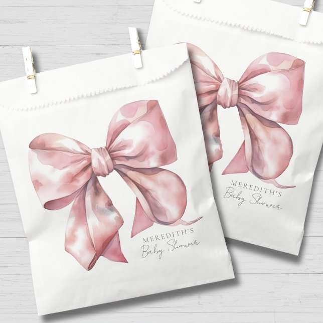 Sachets En Papier Baby Shower Ruban Rose (Pink Bow Baby Shower Favor Bag )