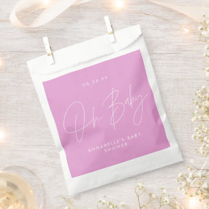 Sachets En Papier Baby shower script moderne cerise rose invité