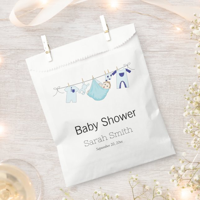 Sachets En Papier Baby shower simple bleu mou (Coupé)