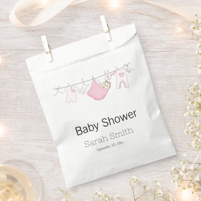 Sachets En Papier Baby shower simple rose mignonne fille en tissu (Coupé)