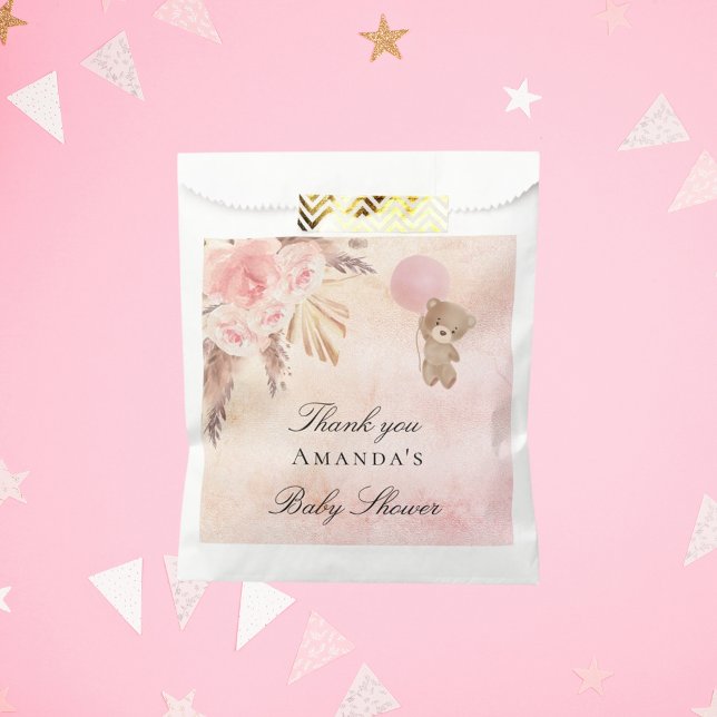 Sachets En Papier Baby shower teddy blush pampas herbe merci (Créateur téléchargé)