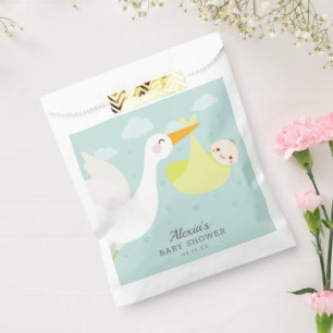 Sachets En Papier Baby shower Unisex de bloc jaune cigogne