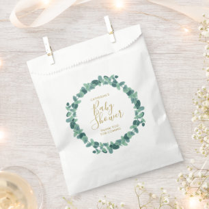 Sachets En Papier Baby shower vert Eucalyptus