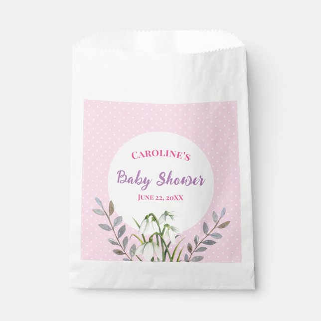 Sachets En Papier Baby shower White Snowdrops Pois roses (Devant)