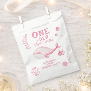 Sachets En Papier Baleine Rose Oneder la mer 1er anniversaire