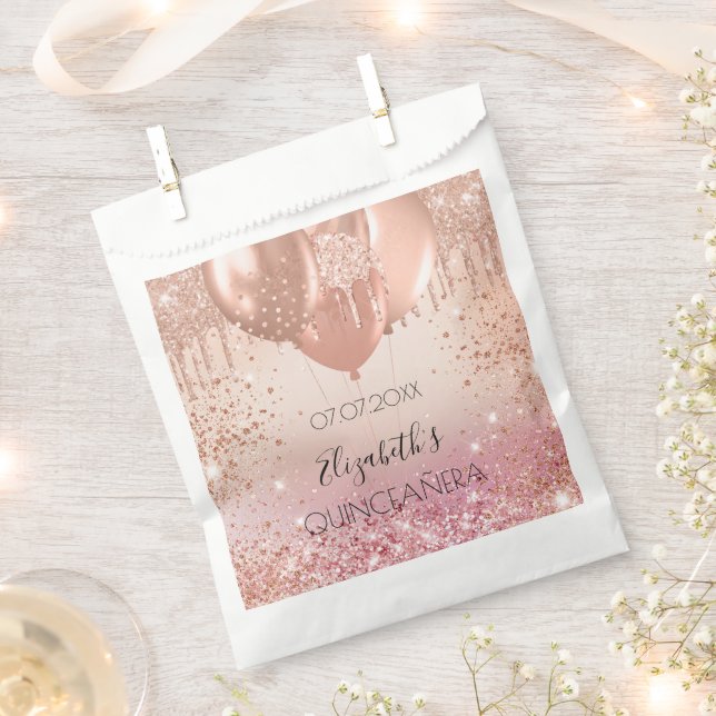 Sachets En Papier Ballons d'or rose quinceanera (Coupé)