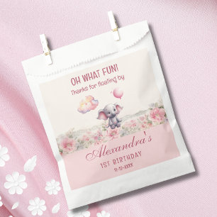 Sachets En Papier Ballons Eléphant mignon rose bébé fille 1er annive