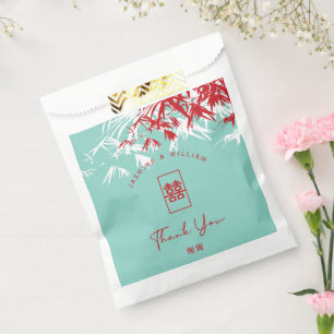 Sachets En Papier Bambou rouge et turquoise Feuille Mariage chinois