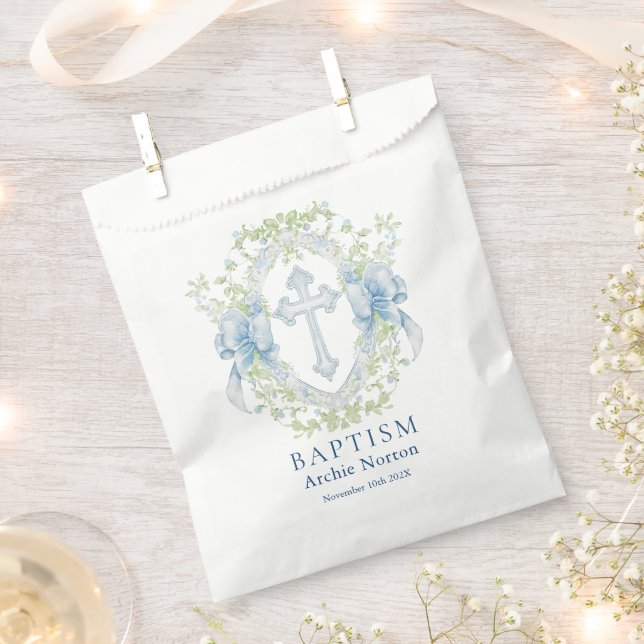 Sachets En Papier Baptême Croix Crest Verdure Baby Boy (Coupé)