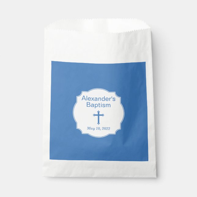 Sachets En Papier Baptême de Croix Bleue et Blancs Élégant (Devant)