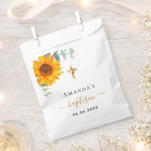 Sachets En Papier Baptême eucalyptus rustique tournesol garçon fille