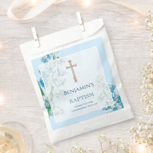 Sachets En Papier Baptême Fleur Bleue Favoriser Sac (Coupé)