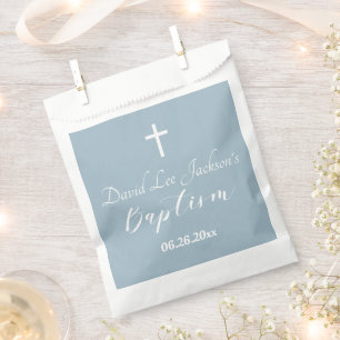 Sachets En Papier Baptême moderne Christening Croix blanche Dusty Bl