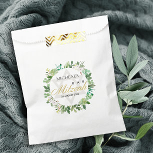 SACHETS EN PAPIER BAT MITZVAH WREATSTAR BAR GREEN GOLD FOLIAGE