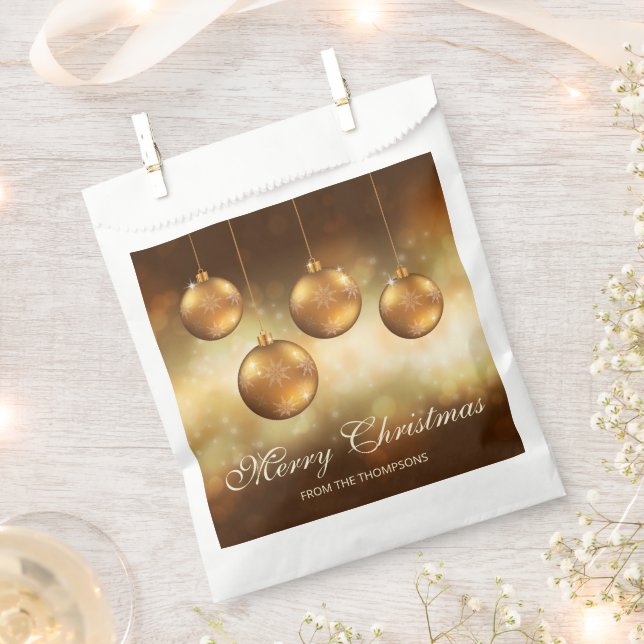 Sachets En Papier Baubles de Noël Jaune Dorée Avec Texte Personnalis (Coupé)