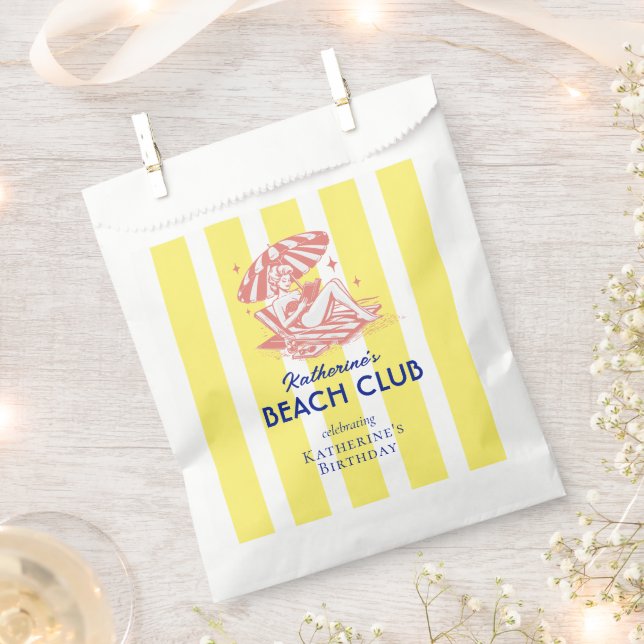 Sachets En Papier Beach Club Cabana Jaune Fête d'Anniversaire (Coupé)