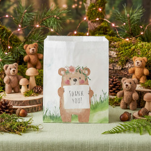 Sachets En Papier Bear fille mignonne avec Merci de couronne de fleu