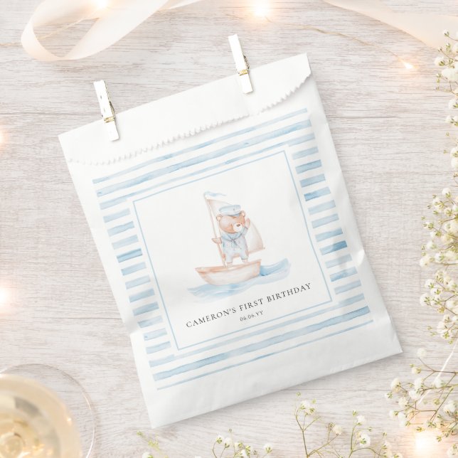 Sachets En Papier Bear marin Bear Bleu Bleu Bande Anniversaire (Coupé)