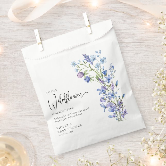 Sachets En Papier Beau Baby shower Fleur sauvage bleu (Coupé)